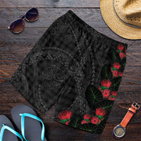 Hawaiian Kakau Art Shorts for Men Taro Leaves with Ohia Lehua and Pakala Pattern - Polynesian Pride