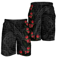 Hawaiian Kakau Art Shorts for Men Taro Leaves with Ohia Lehua and Pakala Pattern - Polynesian Pride