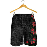 Hawaiian Kakau Art Shorts for Men Taro Leaves with Ohia Lehua and Pakala Pattern - Polynesian Pride