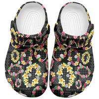 Hawaiian Kakau Tattoo Leis and Palaka Pattern Clogs Shoes Traditional Aloha Tribal Black Color LT03 Black - Polynesian Pride