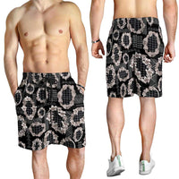 Hawaiian Leis Shorts for Men Kakau Tattoos and Palaka Pastel Grayscale LT03 - Polynesian Pride