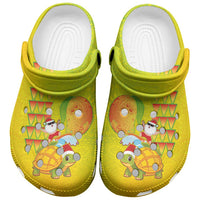 Hawaiian Mango Mele Kalikimaka Clogs Shoes Santa Claus Surfing with Mango Christmas Turtle