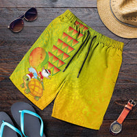 Hawaiian Mango Mele Kalikimaka Shorts for Men Santa Claus Surfing with Mango Christmas Turtle