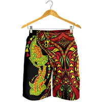 Hawaiian Manta Ray and Hammerhead Shark Tribal Tattoo Shorts for Men with Polynesian Tribal Pattern Kanaka Maoli Flag Color