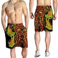 Hawaiian Manta Ray and Hammerhead Shark Tribal Tattoo Shorts for Men with Polynesian Tribal Pattern Kanaka Maoli Flag Color