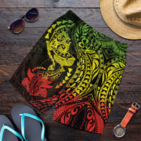Hawaiian Manta Ray and Hammerhead Shark Tribal Tattoo Shorts for Men with Polynesian Tribal Pattern Reggae Style