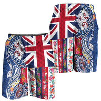 Hawaiian Manta Ray and Turtle Tribal Tattoo Shorts for Men with Hawaii Flag and Flowers