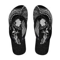 Hawaiian Manta Ray Tribal Flip Flops Polynesian Art Motifs Black Color