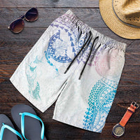 Hawaiian Manta Ray Tribal Shorts for Men Polynesian Art Motifs Sweet Pastel