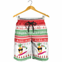 Hawaiian Mele Kalikimaka Shorts for Men Funny Pineapple Surfing with Map Christmas Stripe Elements