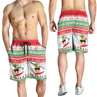 Hawaiian Mele Kalikimaka Shorts for Men Funny Pineapple Surfing with Map Christmas Stripe Elements