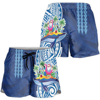 Hawaiian Mele Kalikimaka Shorts for Women Funny Santa on Whale Island with Kakau Tattoos - Polynesian Pride
