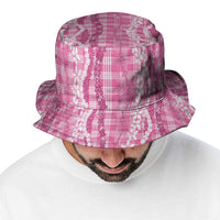 Hawaiian Ohia Lehua Lei Bucket Hat Plaid Palaka Akala Pattern - Polynesian Pride