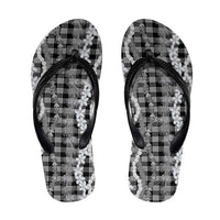 Hawaiian Ohia Lehua Lei Flip Flops Plaid Palaka Eleele Pattern - Polynesian Pride