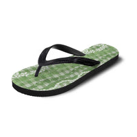 Hawaiian Ohia Lehua Lei Flip Flops Plaid Palaka Omaomao Pattern - Polynesian Pride