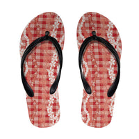 Hawaiian Ohia Lehua Lei Flip Flops Plaid Palaka Ulaula Pattern - Polynesian Pride