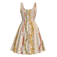 Hawaiian Ohia Lehua Lei Midi Dress Plaid Palaka Ahiehie Pattern - Polynesian Pride