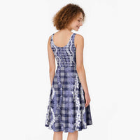 Hawaiian Ohia Lehua Lei Midi Dress Plaid Palaka Uliuli hohonu Pattern - Polynesian Pride