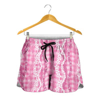 Hawaiian Ohia Lehua Lei Shorts for Women Plaid Palaka Akala Pattern - Polynesian Pride