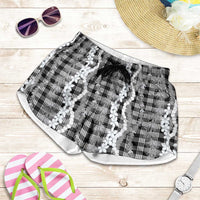 Hawaiian Ohia Lehua Lei Shorts for Women Plaid Palaka Eleele Pattern - Polynesian Pride