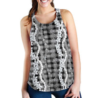 Hawaiian Ohia Lehua Lei Women Racerback Tank Plaid Palaka Eleele Pattern - Polynesian Pride