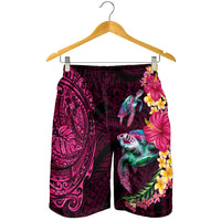 Hawaiian Plumeria and Hibiscus with Turtles Shorts for Men Polynesian Art Red Color - Polynesian Pride