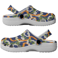 Hawaiian Plumeria Lei Clogs Shoes Kakau Motifs and Palaka Half Style Blue Color LT03