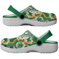 Hawaiian Plumeria Lei Clogs Shoes Kakau Motifs and Palaka Half Style Green Color - Polynesian Pride