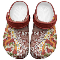 Hawaiian Plumeria Lei Clogs Shoes Kakau Motifs and Palaka Half Style Red Color - Polynesian Pride