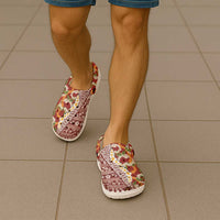 Hawaiian Plumeria Lei Clogs Shoes Kakau Motifs and Palaka Half Style Red Color LT03