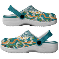 Hawaiian Plumeria Lei Clogs Shoes Kakau Motifs and Palaka Half Style Turquoise Color - Polynesian Pride