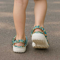 Hawaiian Plumeria Lei Clogs Shoes Kakau Motifs and Palaka Half Style Turquoise Color LT03