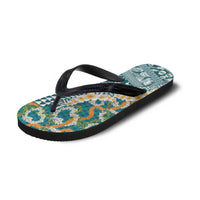 Hawaiian Plumeria Lei Flip Flops Kakau Motifs and Palaka Half Style Turquoise Color - Polynesian Pride