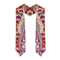Hawaiian Plumeria Lei Graduation Stole Kakau Motifs and Palaka Half Style Pink Color