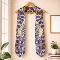 Hawaiian Plumeria Lei Graduation Stole Kakau Motifs and Palaka Half Style Purple Color