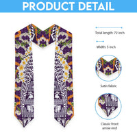 Hawaiian Plumeria Lei Graduation Stole Kakau Motifs and Palaka Half Style Purple Color