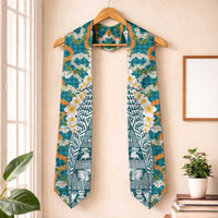 Hawaiian Plumeria Lei Graduation Stole Kakau Motifs and Palaka Half Style Turquoise Color