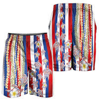 Hawaiian Polynesian Tribal Turtles Shorts for Men with Lei and Flag Style