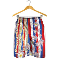 Hawaiian Polynesian Tribal Turtles Shorts for Men with Lei and Flag Style