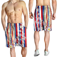 Hawaiian Polynesian Tribal Turtles Shorts for Men with Lei and Flag Style