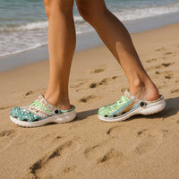 Hawaiian Quilt Pattern Clogs Shoes Green Chestnut Color Mixed - Polynesian Pride