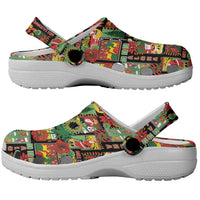 Hawaiian Santa Christmas Pattern Clogs Shoes Black Version - Polynesian Pride