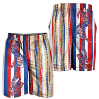 Hawaiian Sea Animals Shorts for Men with Lei and Flag Style