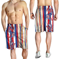 Hawaiian Sea Animals Shorts for Men with Lei and Flag Style