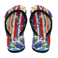 Hawaiian Sea Turtles and Plumeria Flip Flops with Lei and Flag Grunge Style LT03 - Polynesian Pride