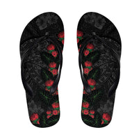 Hawaiian Taro Leaves and Ohia Lehua Flip Flops Polynesian Tribal Art Tropical Plants Motifs Grayscale