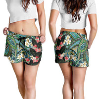 Hawaiian Taro Leaves and Ohia Lehua Shorts for Women Polynesian Tribal Art Tropical Plants Motifs Colorful