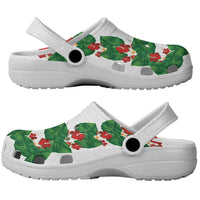 Hawaiian Taro Leaves-Hibiscus and Plumeria Clogs Shoes Polynesian Art-Kakau Tattoo White