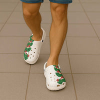 Hawaiian Taro Leaves-Hibiscus and Plumeria Clogs Shoes Polynesian Art-Kakau Tattoo White