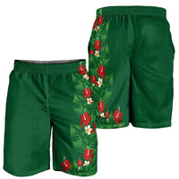 Hawaiian Taro Leaves-Hibiscus and Plumeria Shorts for Men Polynesian Art-Kakau Tattoo Green